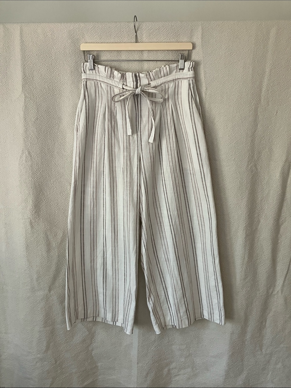 Antonio Melani 100% Cotton Striped Paper Bag Wide Leg Crop Pants